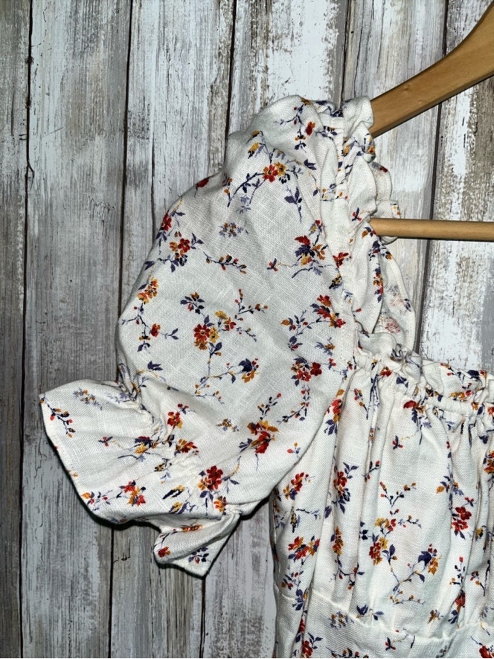 Reformation Floral Linen Mini Dress Square Neck Puff Sleeve White Size 6 - Picture 3 of 6